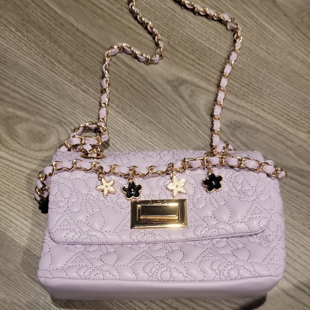 Aldo Elegant Lilac Quilted Handbag with Gold Chain